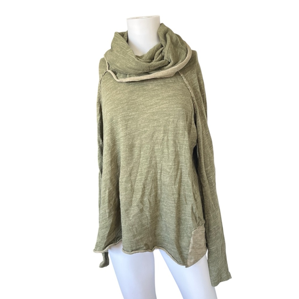 Free People Beach Cocoon Cowl Neck Pullover Knit Top Olive Green Womens One Size